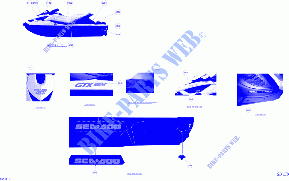 Stickers voor Sea-Doo GTX LIMITED iS 260 (18CA/18CB) iS:SUSPENSON INTELLIGENTE 2012