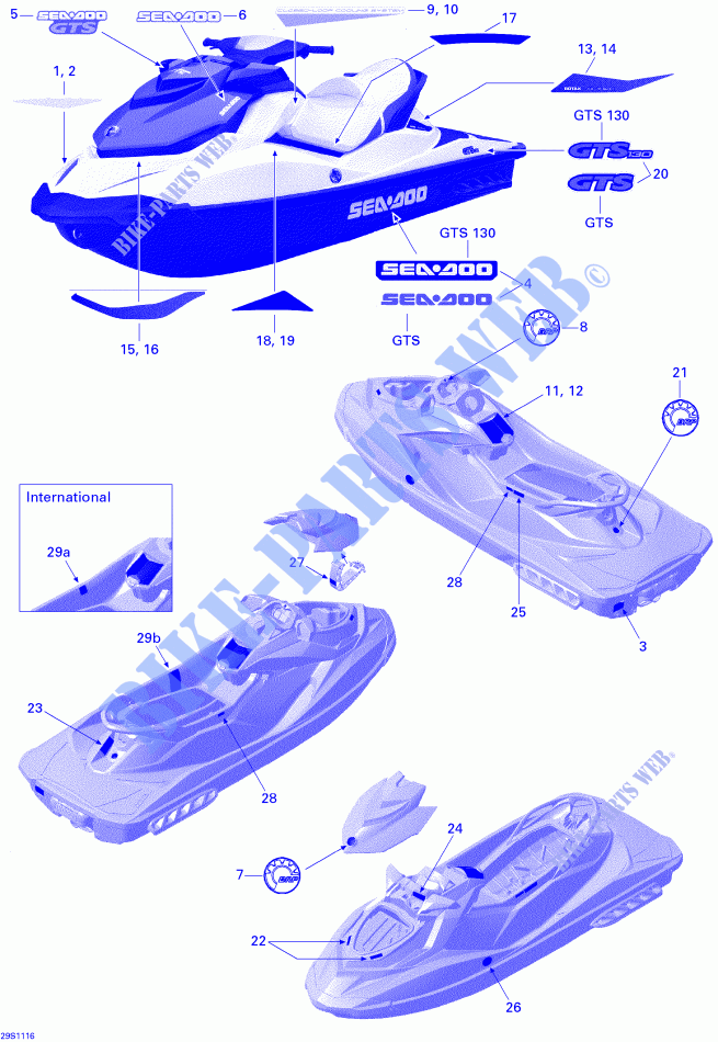 Stickers voor Sea-Doo  GTS 130 & LOCATION 99 2011